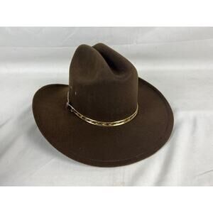 Western Express Men's Cowboy Hat Brown Pinch Front Gold Band Size 51 6 3/8 New